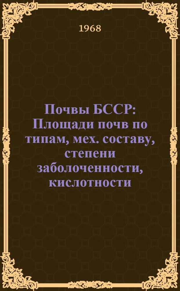 Почвы БССР : Площади почв по типам, мех. составу, степени заболоченности, кислотности, обеспеченности фосфором и калием. [3] : Минская область