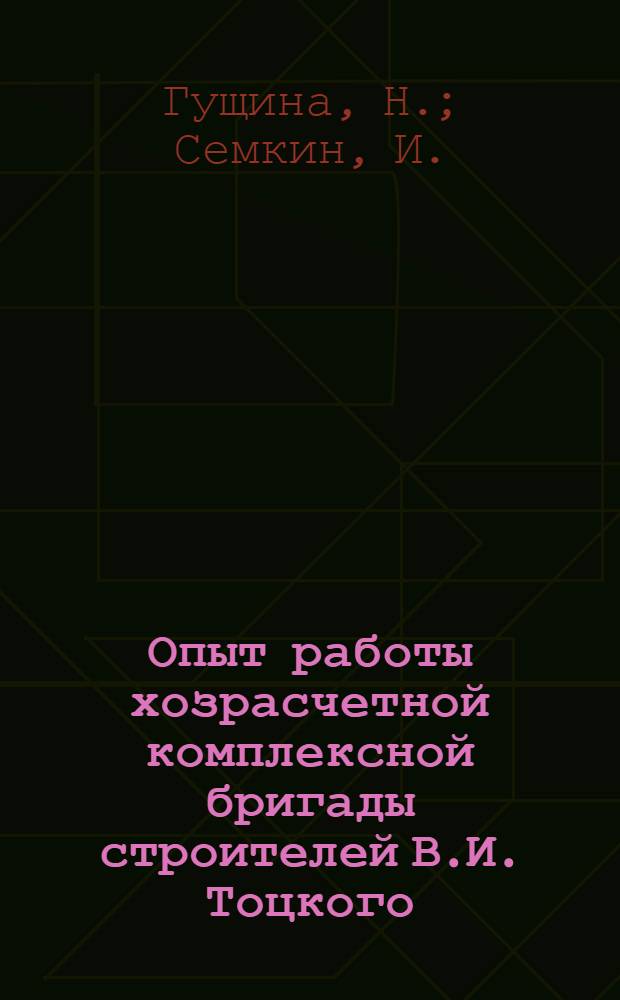 Опыт работы хозрасчетной комплексной бригады строителей В.И. Тоцкого