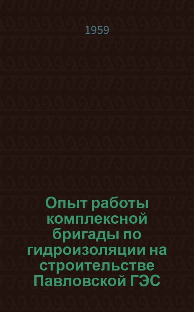 Опыт работы комплексной бригады по гидроизоляции на строительстве Павловской ГЭС