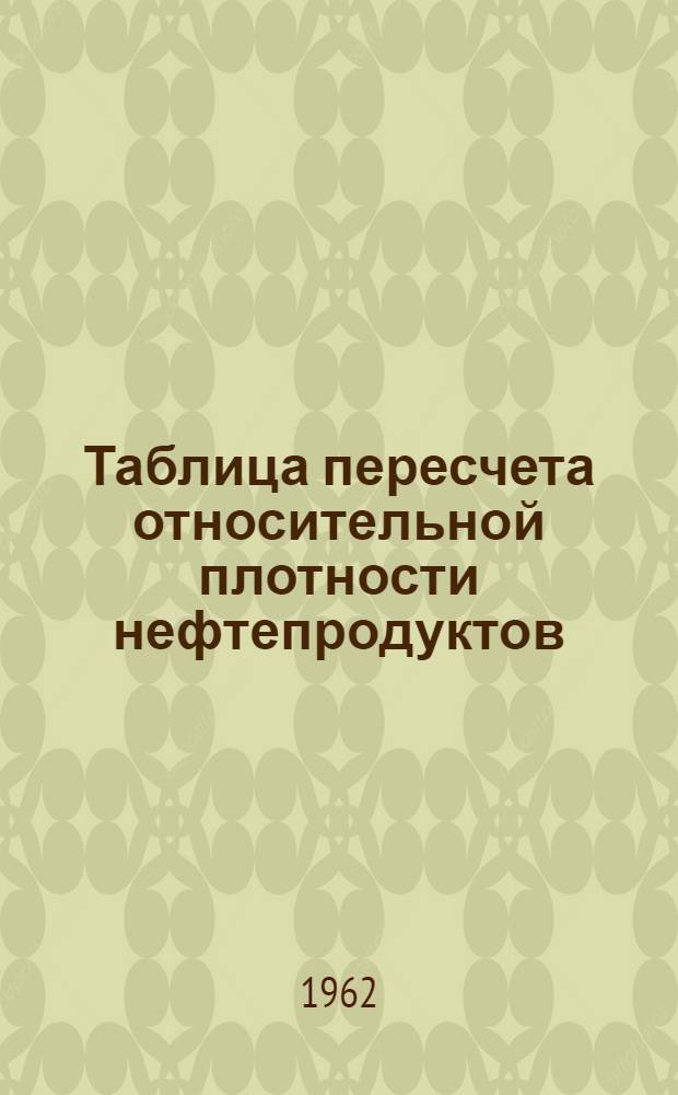 Таблица пересчета относительной плотности нефтепродуктов
