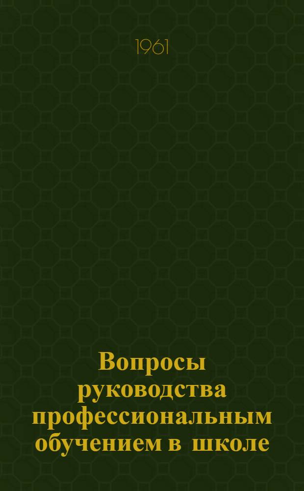 Вопросы руководства профессиональным обучением в школе