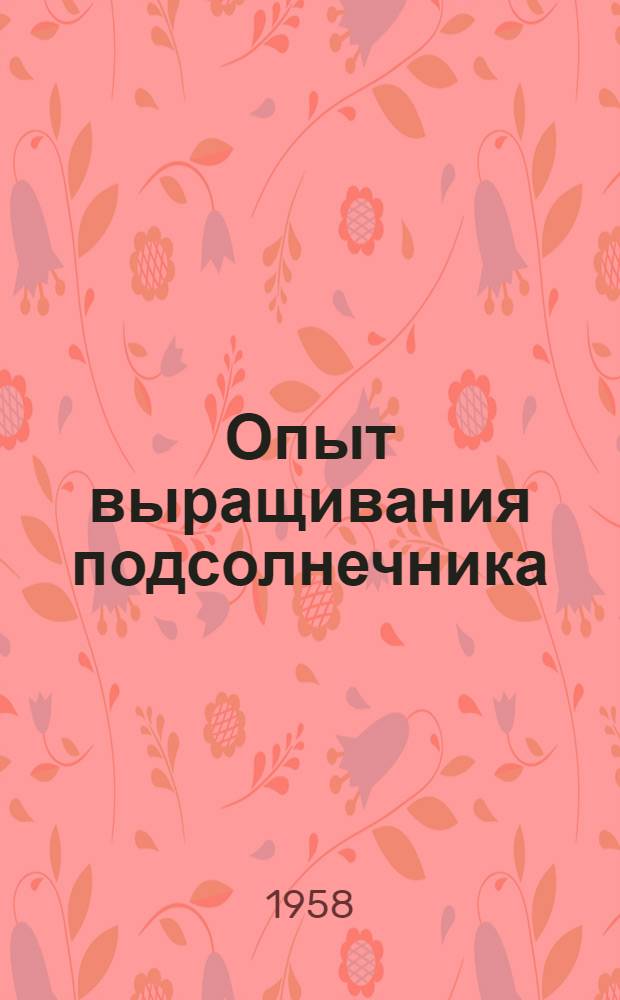 Опыт выращивания подсолнечника