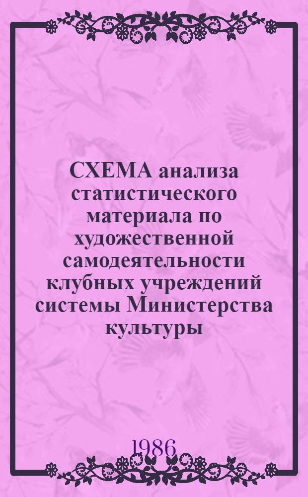 СХЕМА анализа статистического материала по художественной самодеятельности клубных учреждений системы Министерства культуры : методические рекомендации