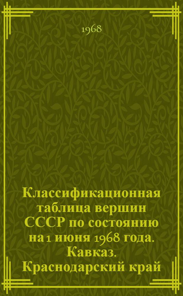 Классификационная таблица вершин СССР по состоянию на 1 июня 1968 года. Кавказ. Краснодарский край