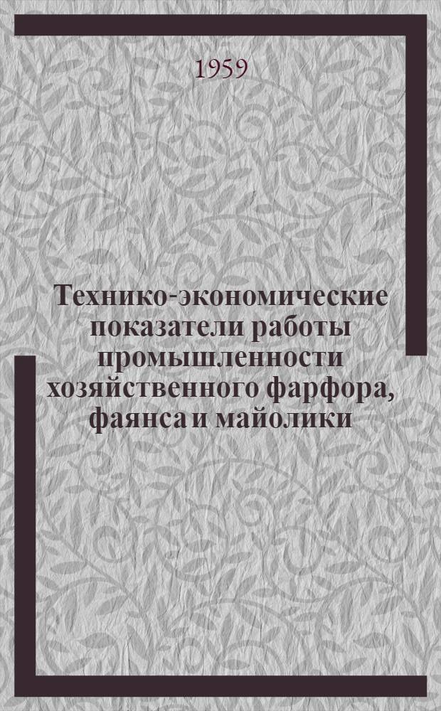 Технико-экономические показатели работы промышленности хозяйственного фарфора, фаянса и майолики. 1957/1958