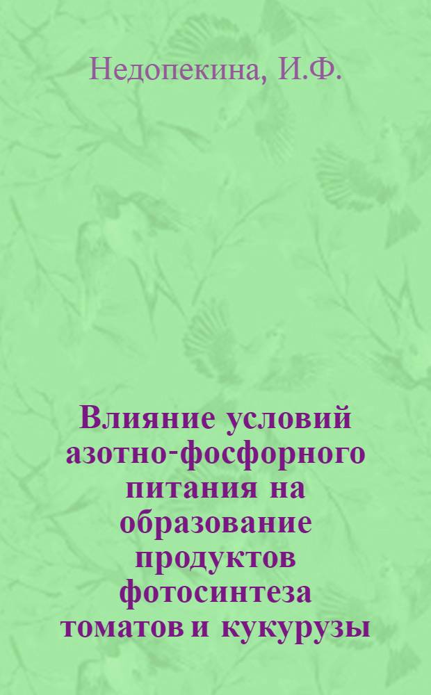 Влияние условий азотно-фосфорного питания на образование продуктов фотосинтеза томатов и кукурузы : Автореферат дис. на соискание учен. степени канд. биол. наук