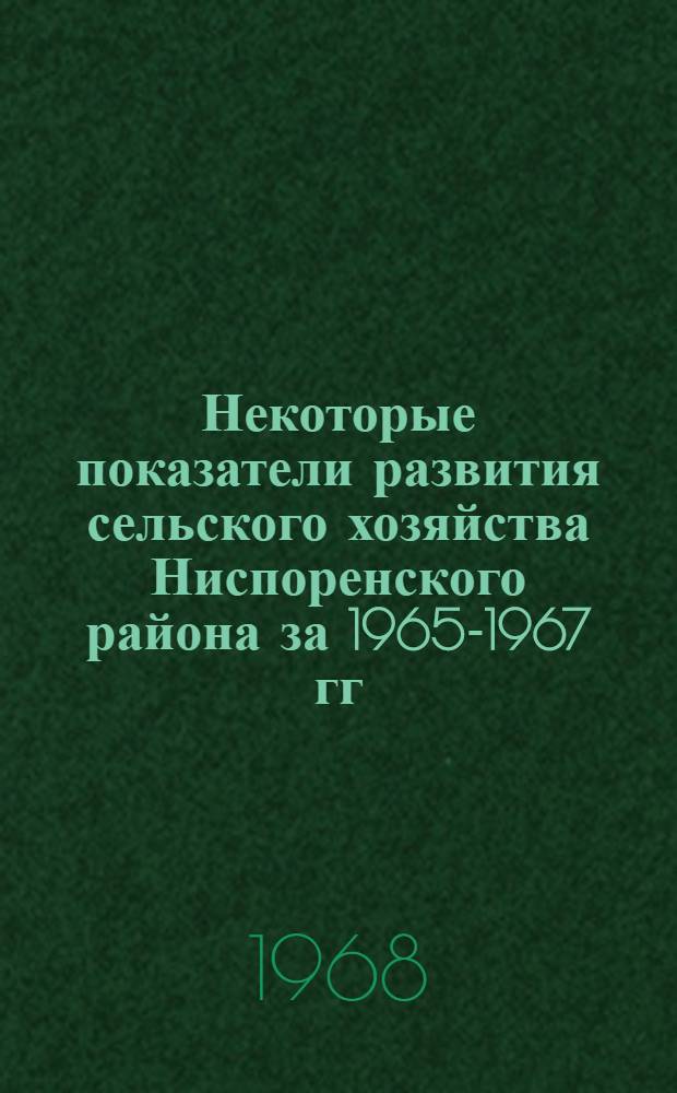 Некоторые показатели развития сельского хозяйства Ниспоренского района за 1965-1967 гг.