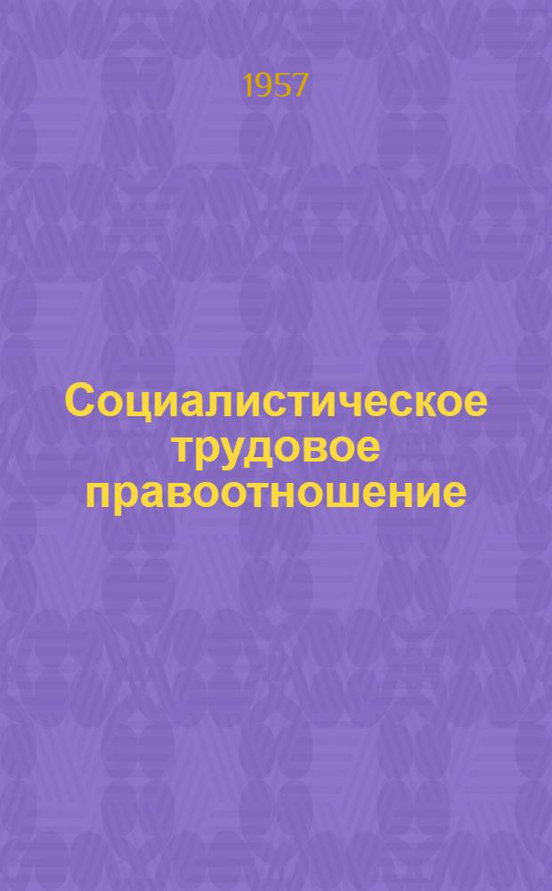 Социалистическое трудовое правоотношение : Лекция для студентов ВЮЗИ