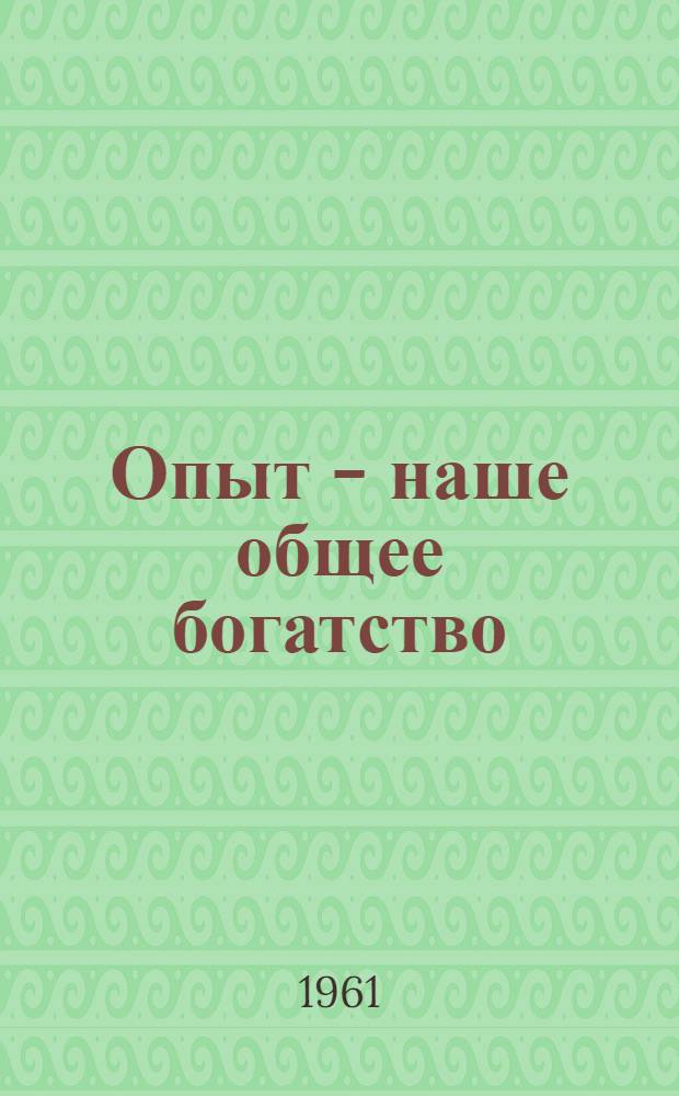 Опыт - наше общее богатство