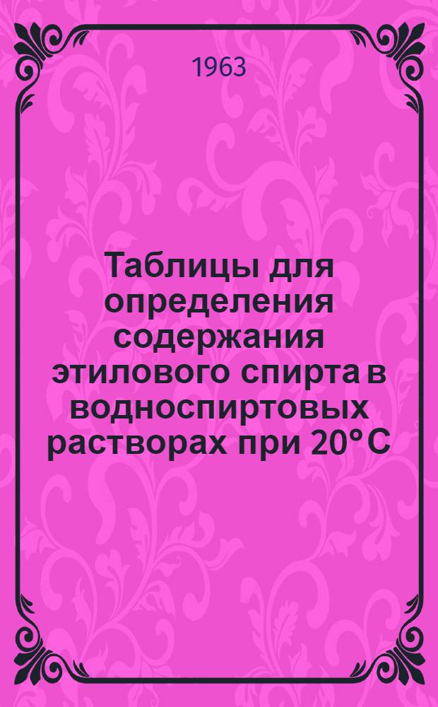Таблицы для определения содержания этилового спирта в водноспиртовых растворах при 20°С
