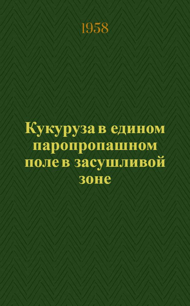 Кукуруза в едином паропропашном поле в засушливой зоне
