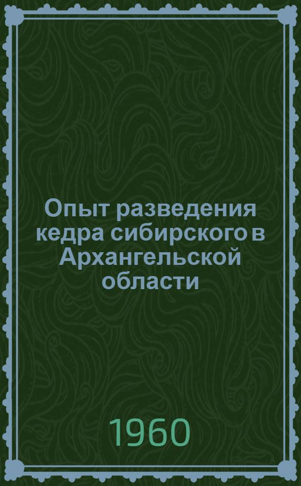 Опыт разведения кедра сибирского в Архангельской области