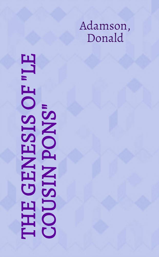 The genesis of "Le cousin Pons"