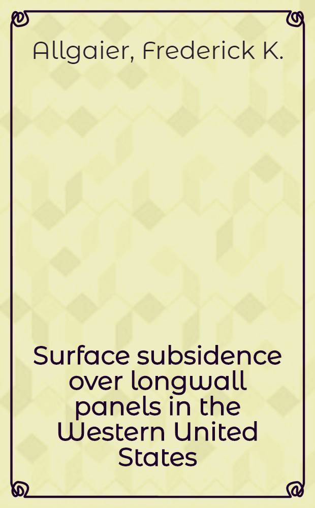 Surface subsidence over longwall panels in the Western United States : Monitoring program a. preliminary results at the Deer Creek mine, Utah