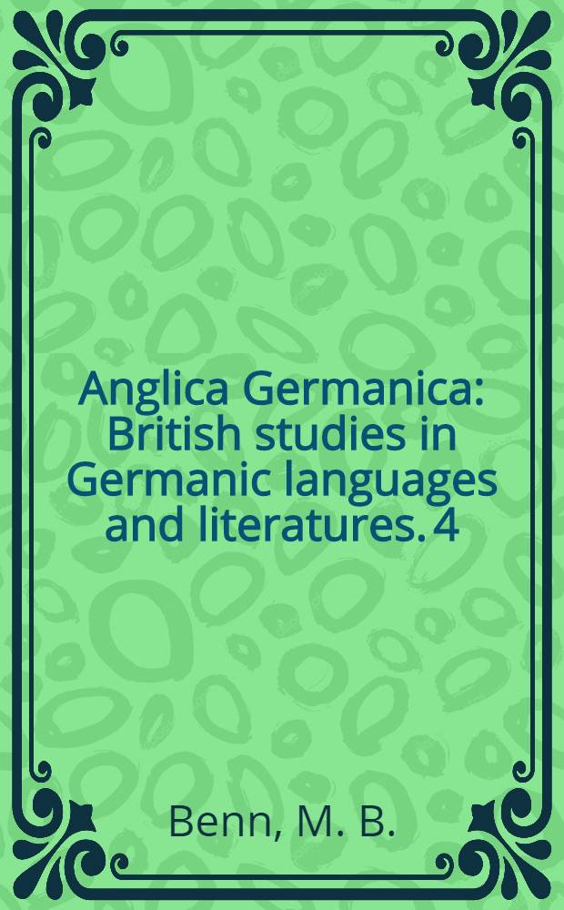 Anglica Germanica : British studies in Germanic languages and literatures. 4 : Hölderlin and Pindar