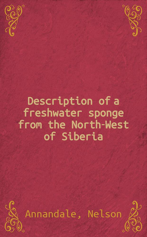 Description of a freshwater sponge from the North-West of Siberia