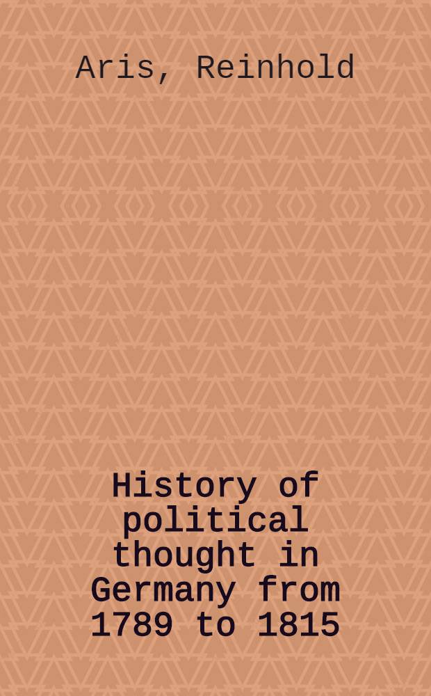 History of political thought in Germany from 1789 to 1815