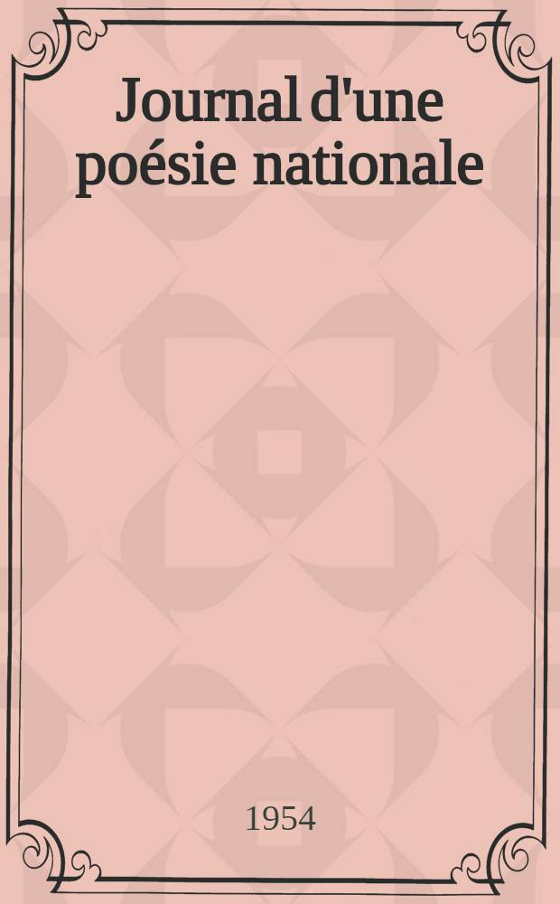Journal d'une poésie nationale