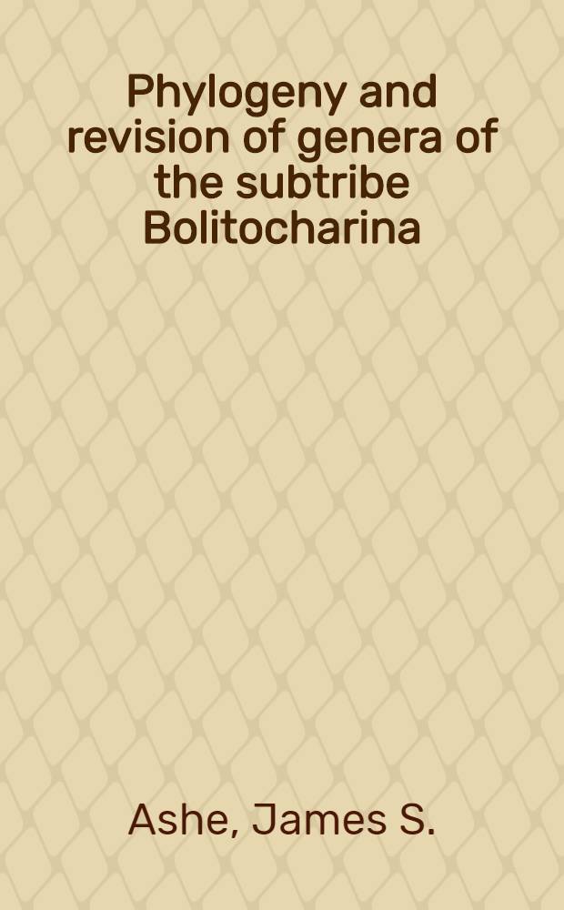 Phylogeny and revision of genera of the subtribe Bolitocharina (Coleoptera: Staphylinidae-Aleccherinae)
