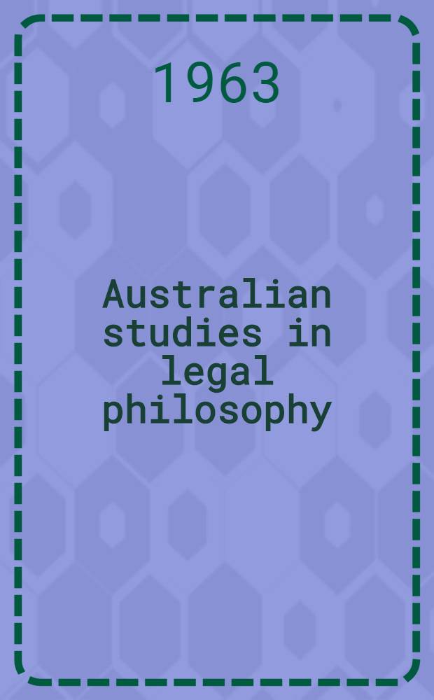Australian studies in legal philosophy