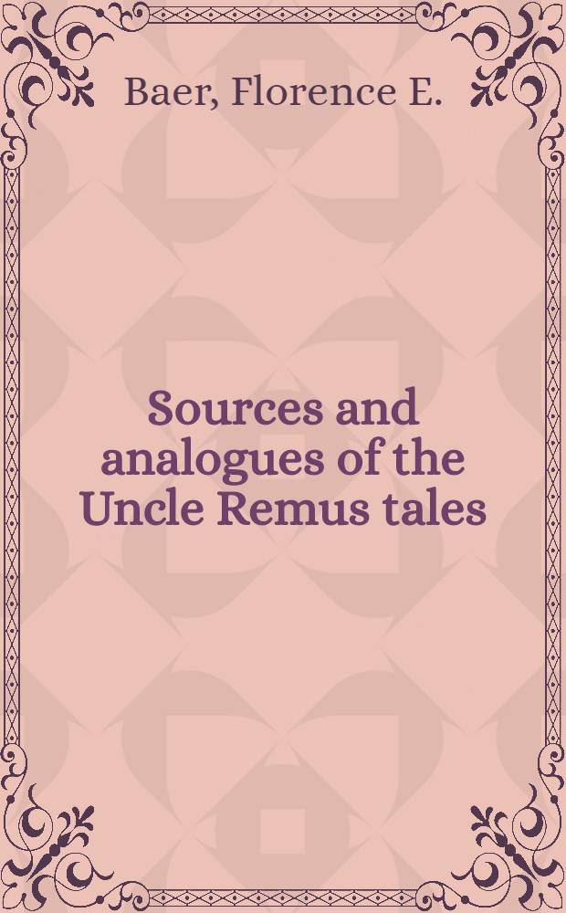 Sources and analogues of the Uncle Remus tales