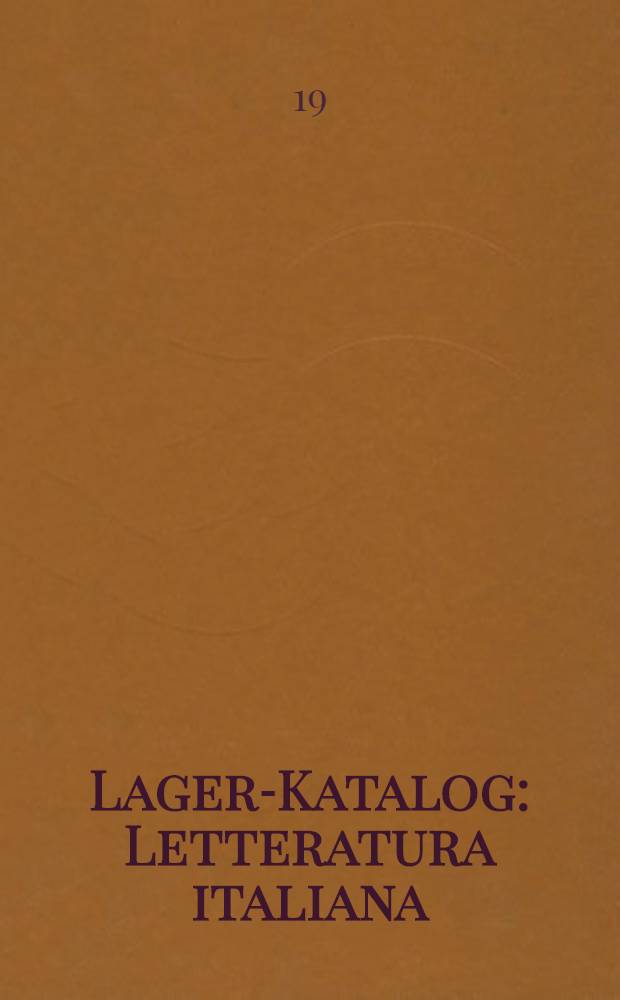 Lager-Katalog : Letteratura italiana