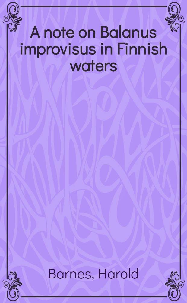 A note on Balanus improvisus in Finnish waters
