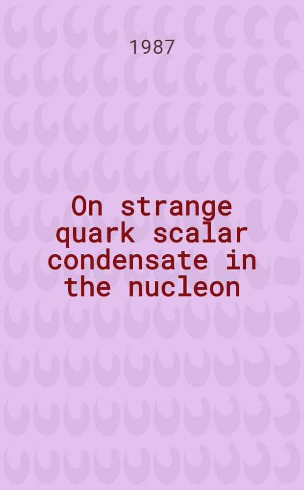 On strange quark scalar condensate in the nucleon