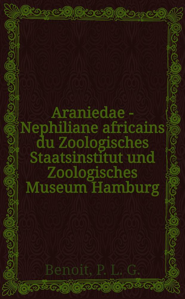 Araniedae - Nephiliane africains du Zoologisches Staatsinstitut und Zoologisches Museum Hamburg (Aranaea)