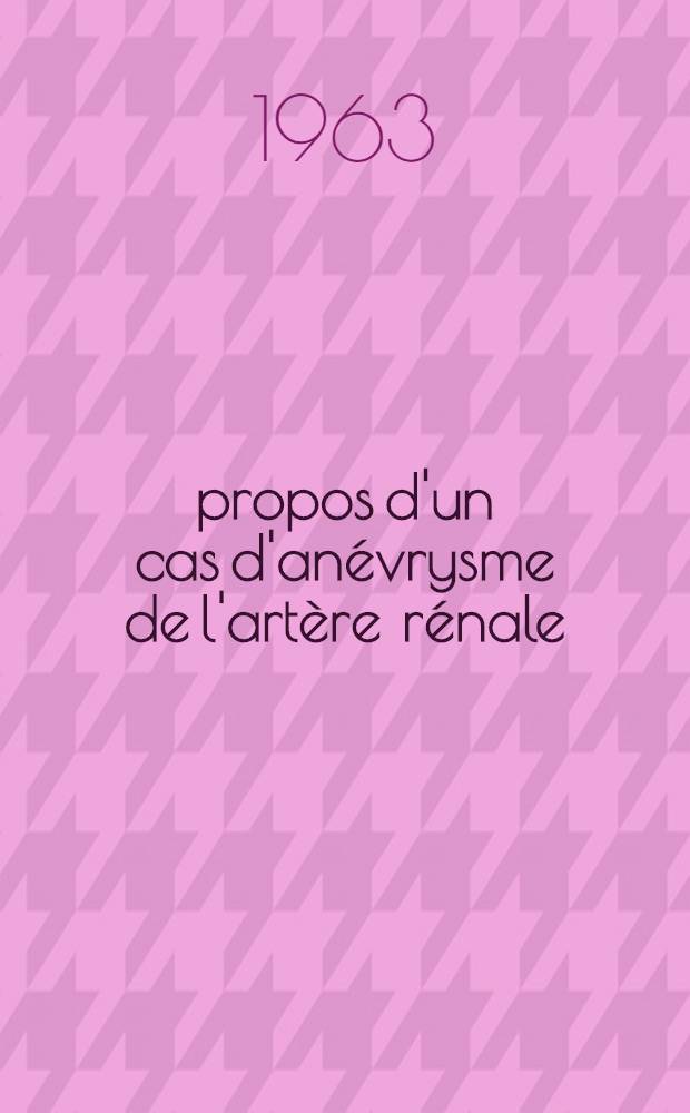 À propos d'un cas d'anévrysme de l'artère rénale : Méthodes diagnostiques, problèmes thérapeutiques : Thèse