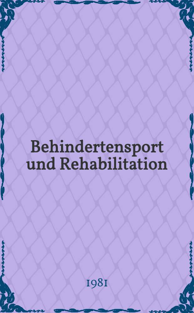 Behindertensport und Rehabilitation : Ergebnisse eines Forschungsprojekts des Inst. f&uuml;r Rehabilitation u. Behindertensport der Deutschen Sporthochschule K&ouml;ln. T. 2 : Dokumentation und Bericht zum Stand der Forschung im Bereich des Sports mit K&ouml;rperbehinderten, H&ouml;rgesch&auml;digten, Sehgesch&auml;digten sowie Sondergutachten zum Schulsonderturnen, Therapeutischen Reiten und zur Ausbildungssituation