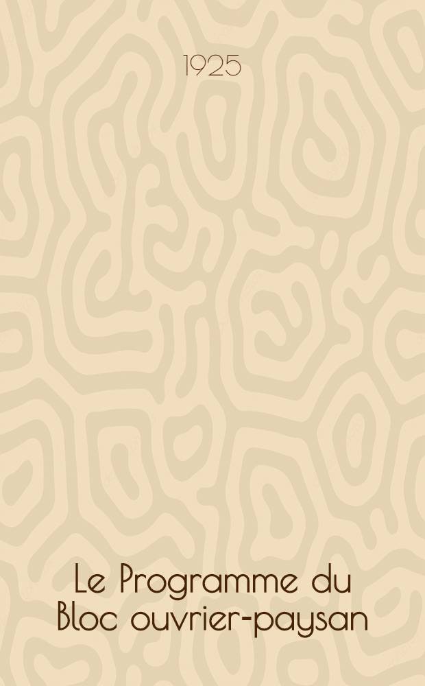 Le Programme du Bloc ouvrier-paysan : Législation et finances municipales