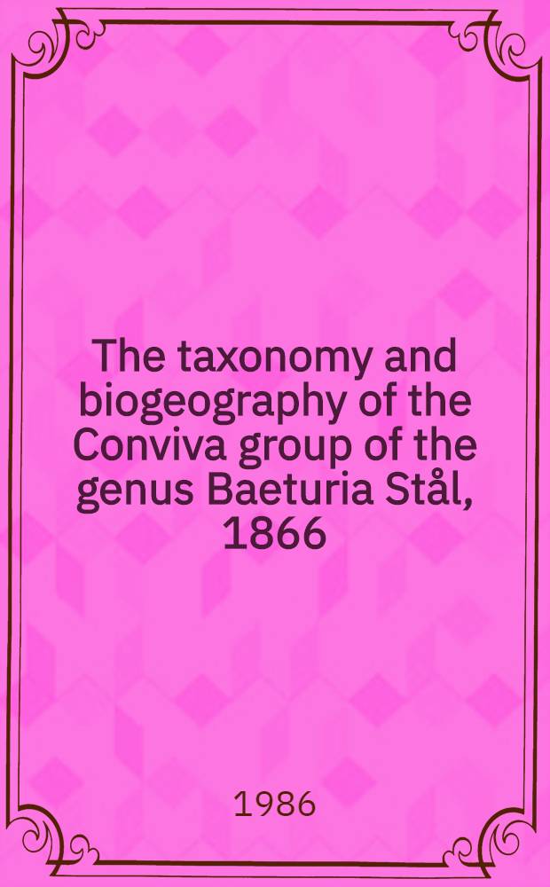 The taxonomy and biogeography of the Conviva group of the genus Baeturia Stål, 1866 (homoptera, Tibicinidae)