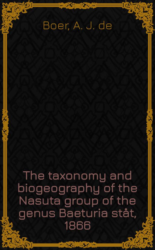 The taxonomy and biogeography of the Nasuta group of the genus Baeturia ståt, 1866 (Homoptera, tibicinidae)