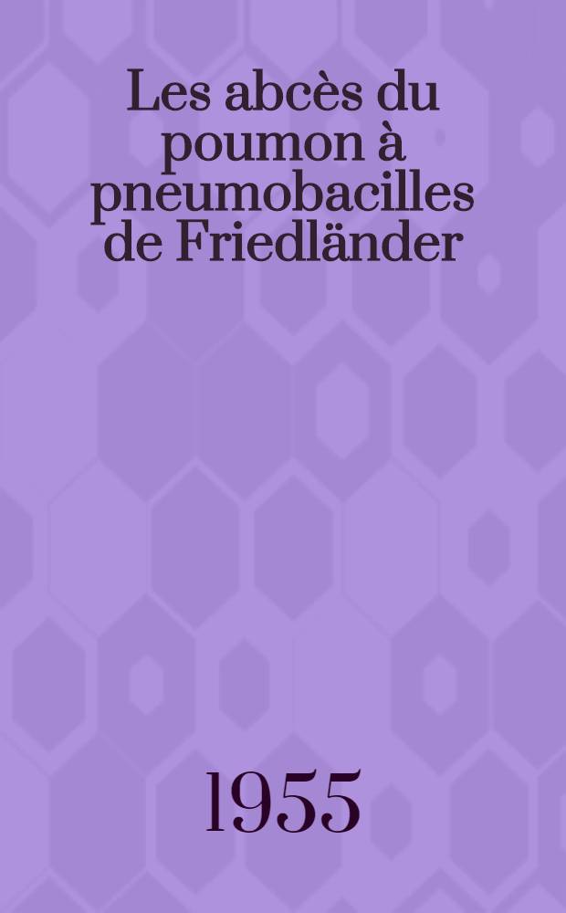 Les abcès du poumon à pneumobacilles de Friedländer : Thèse