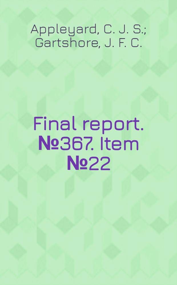 Final report. № 367. Item № 22 : Manufacture of 1:4 butinediol at I.G. Ludwigshafen ...