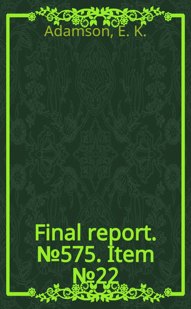 Final report. № 575. Item № 22 : The German building industry ...