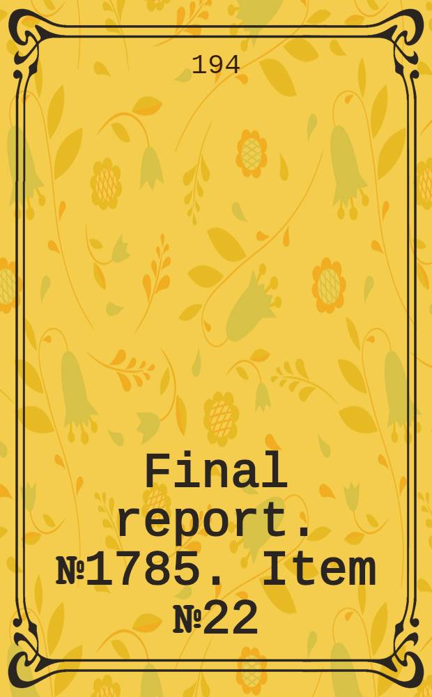 Final report. № 1785. Item № 22 : Some notes on electro-precipitation in Germany