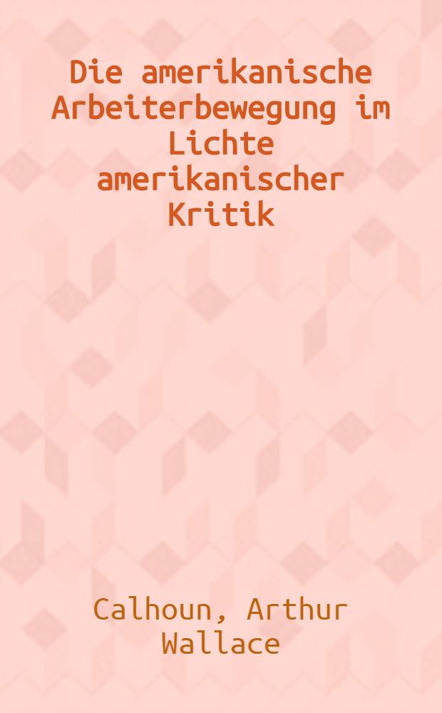 Die amerikanische Arbeiterbewegung im Lichte amerikanischer Kritik