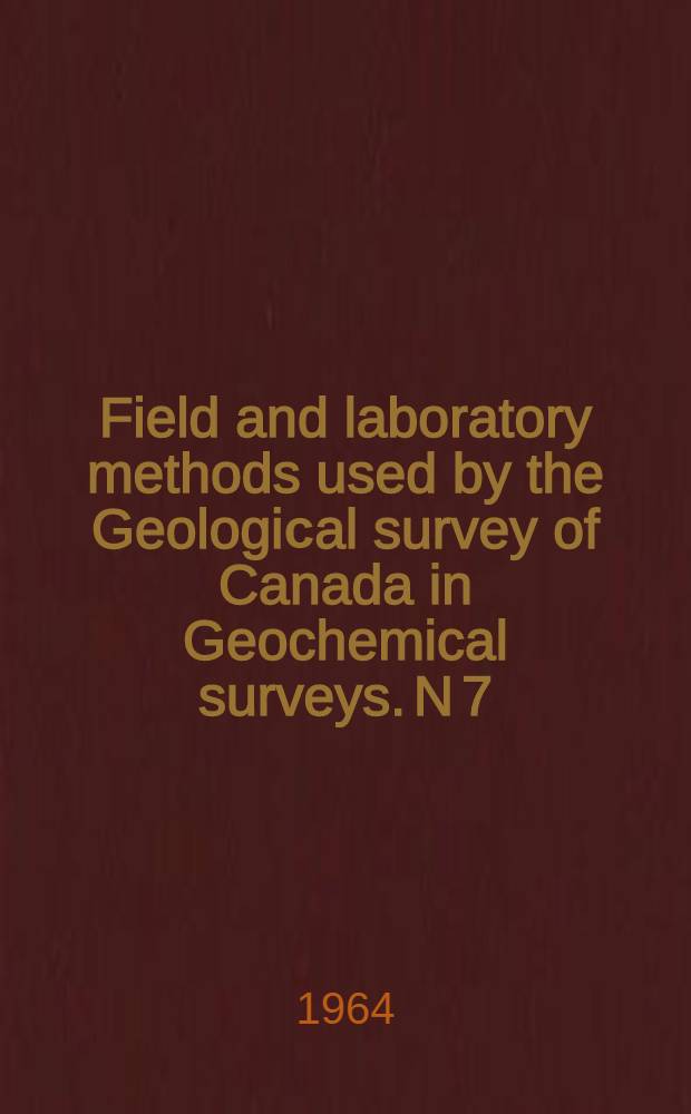 Field and laboratory methods used by the Geologiсal survey of Canada in Geochemical surveys. N 7 : A field method for determining Uranium in natural waters