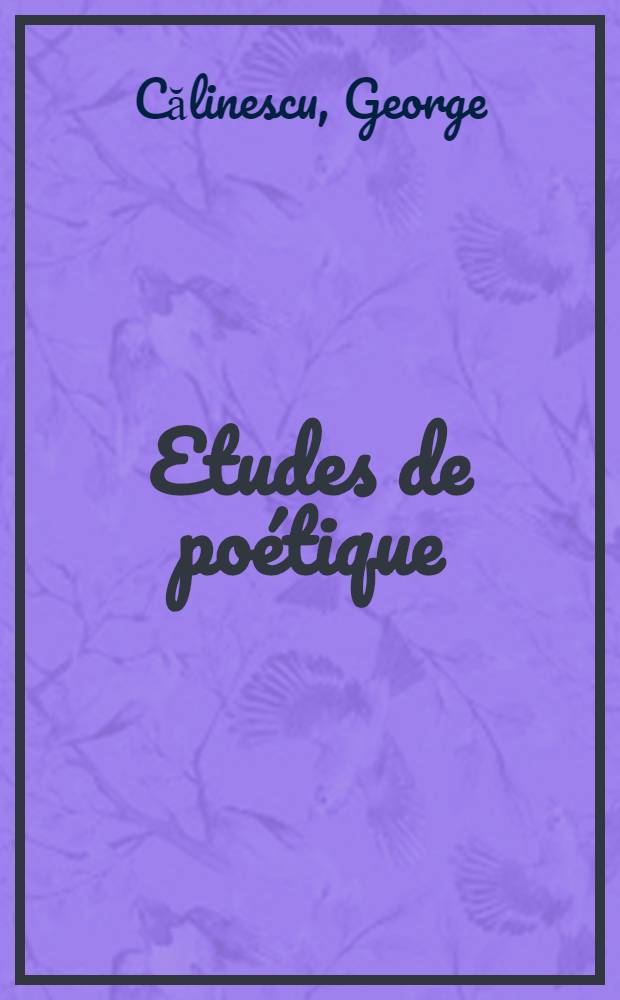 Etudes de poétique