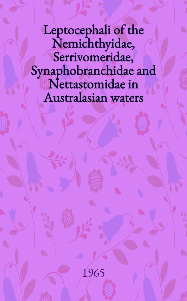 Leptocephali of the Nemichthyidae, Serrivomeridae, Synaphobranchidae and Nettastomidae in Australasian waters