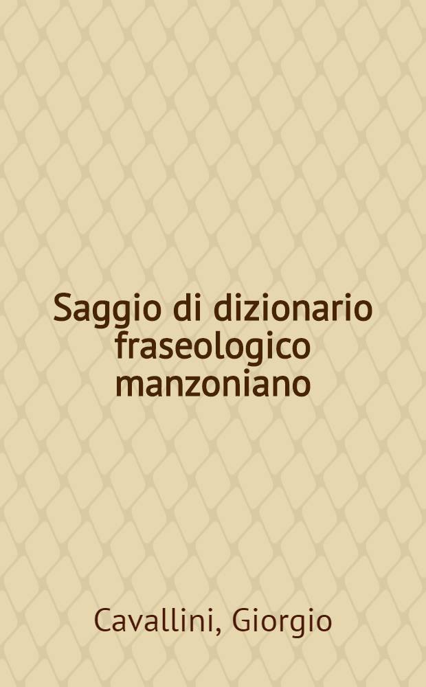 Saggio di dizionario fraseologico manzoniano