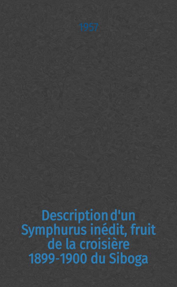 Description d'un Symphurus inédit, fruit de la croisière 1899-1900 du Siboga