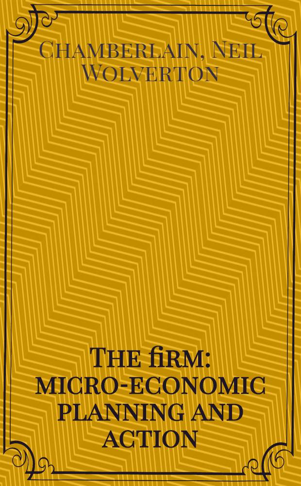The firm: micro-economic planning and action