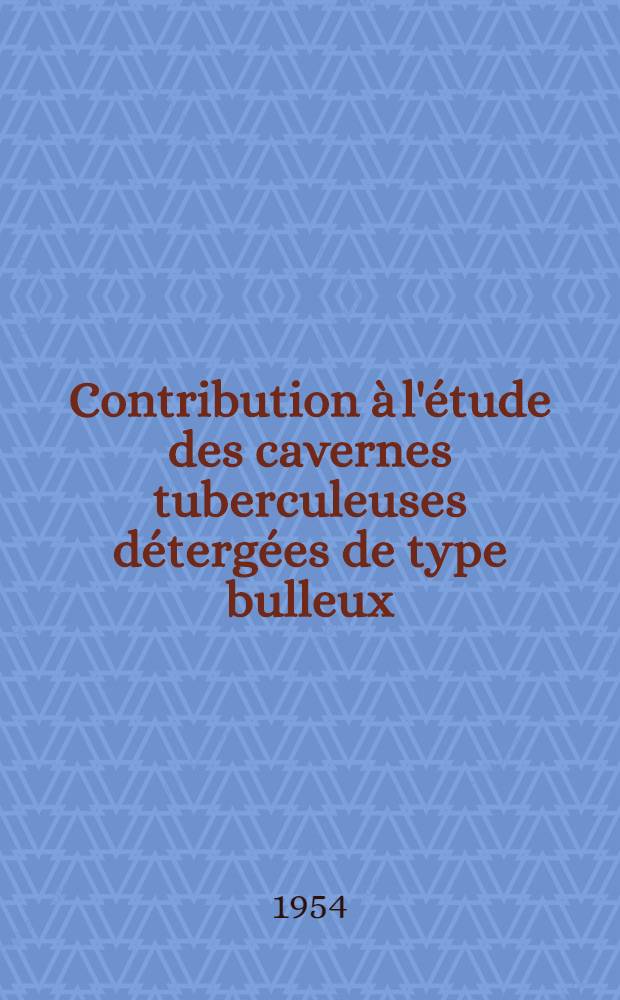 Contribution à l'étude des cavernes tuberculeuses détergées de type bulleux : Thèse ..