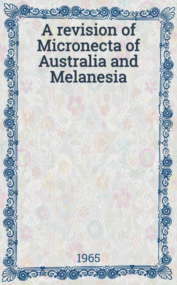 A revision of Micronecta of Australia and Melanesia (Heteroptera: Corixidae)