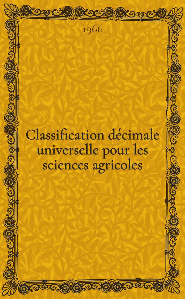 Classification décimale universelle pour les sciences agricoles