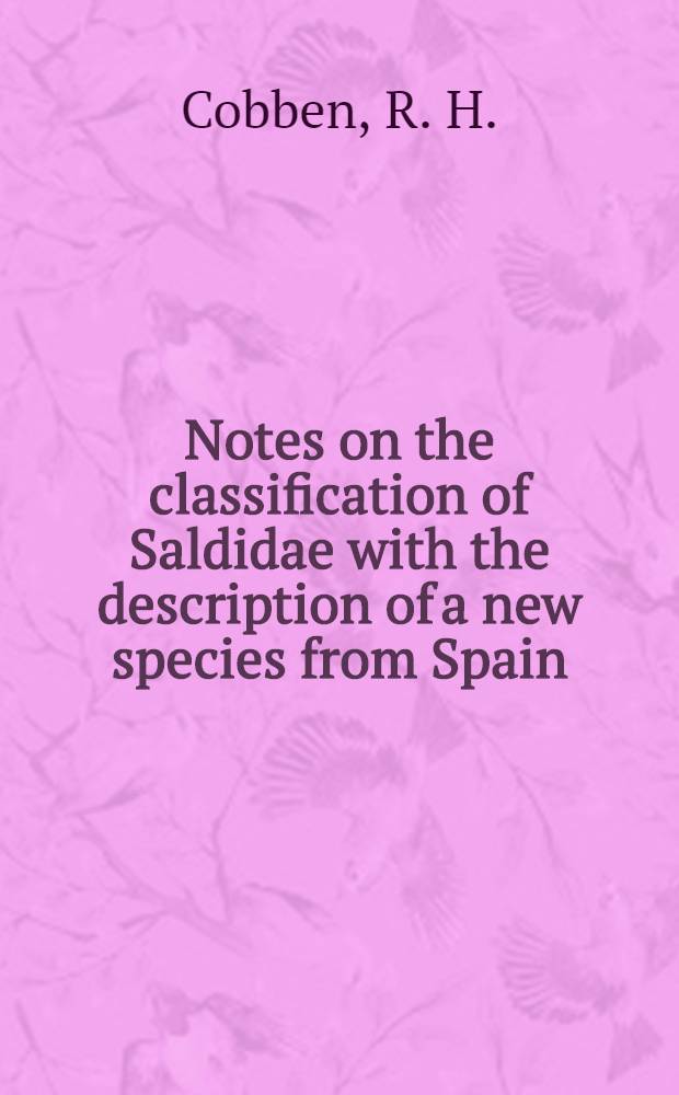 Notes on the classification of Saldidae with the description of a new species from Spain