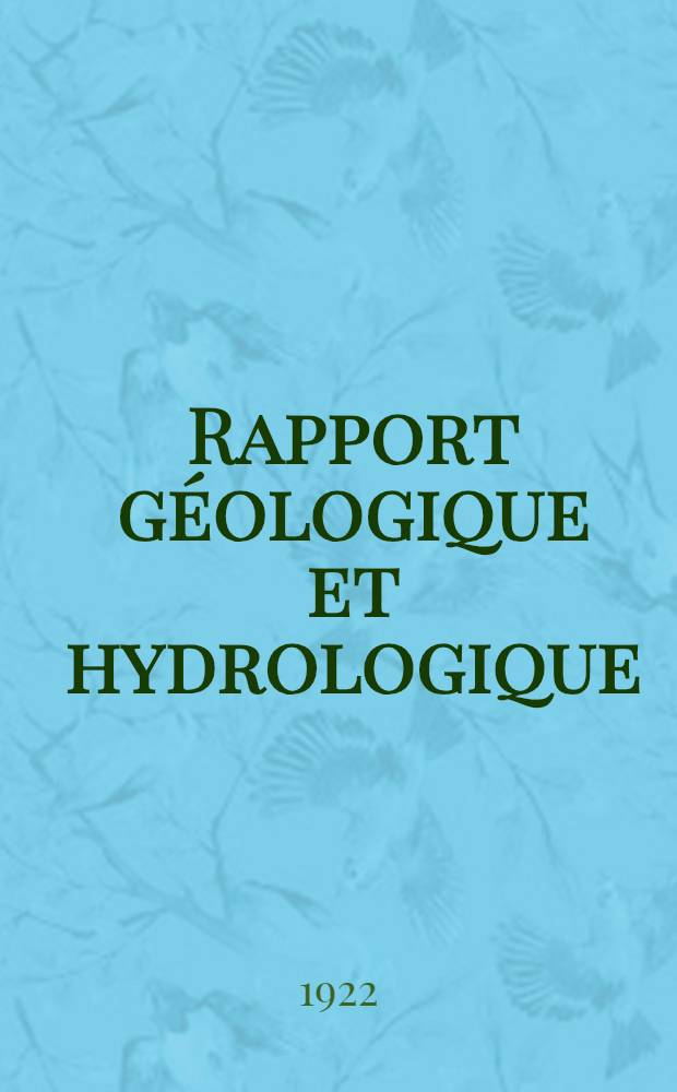 Rapport géologique et hydrologique